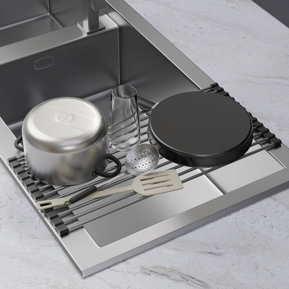 Roll Up Dish Drying Rack Stainless Kitchen Accessories Foldable Dish Rack Antisl