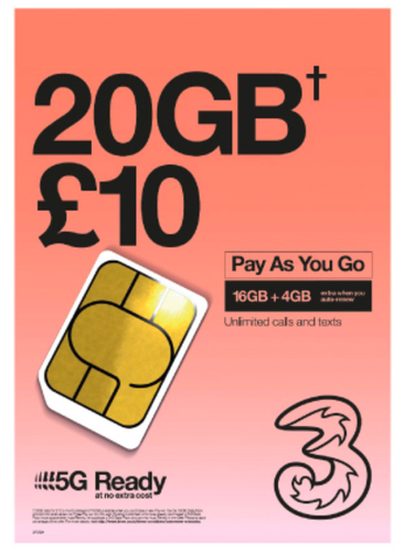 £10 CREDIT Three UK Network Supercharged Sim Card - PAY AS YOU GO - NO CONTRACT - 第 6/10 張圖片