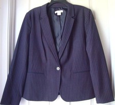 New Liz Claiborne Women's One Button Pinstripe Jacket Blazer Navy Size 16