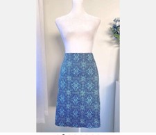 TALBOTS PETITES SZ 8P 8 P FANTASTIC SKIRT BLUE PRINT COTTON BLEND