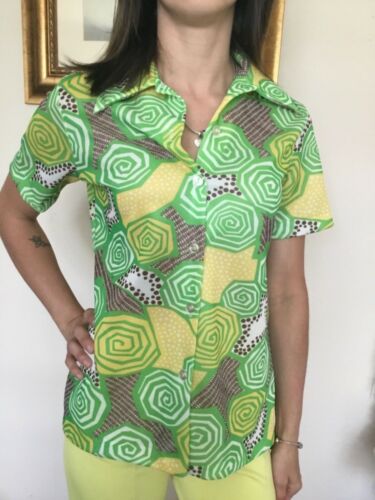 60’s Vintage Yellow Green  Psychedelic Swirl Disco