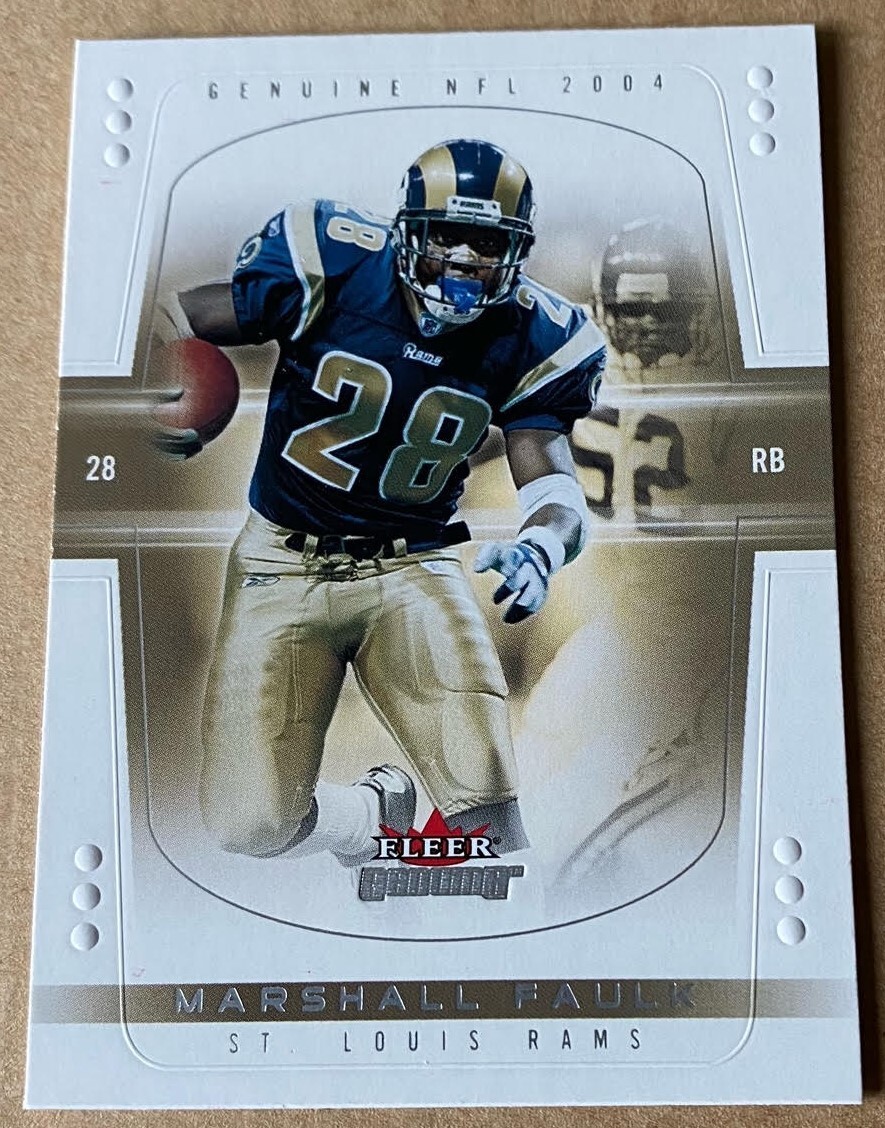 Marshall Faulk #30 Football Cards 2004 Fleer Genuine trading card — raw and PSA graded price guide