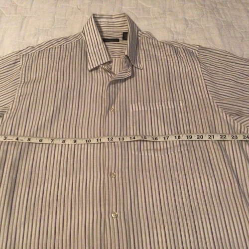 Van Heusen Mens Shirt Size Large (16-16 1/2) Button Up Short Sleeve Brown White - Picture 4 of 4
