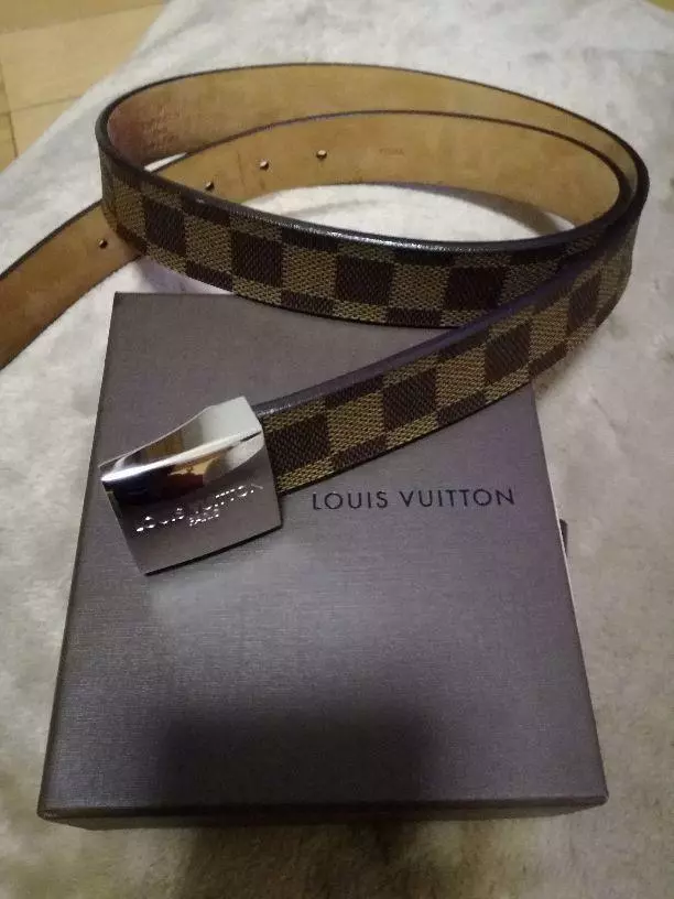 Auth Louis Vuitton Damier Belt Brown Silver Buckle Size 90/36 Used w/Box  Japan