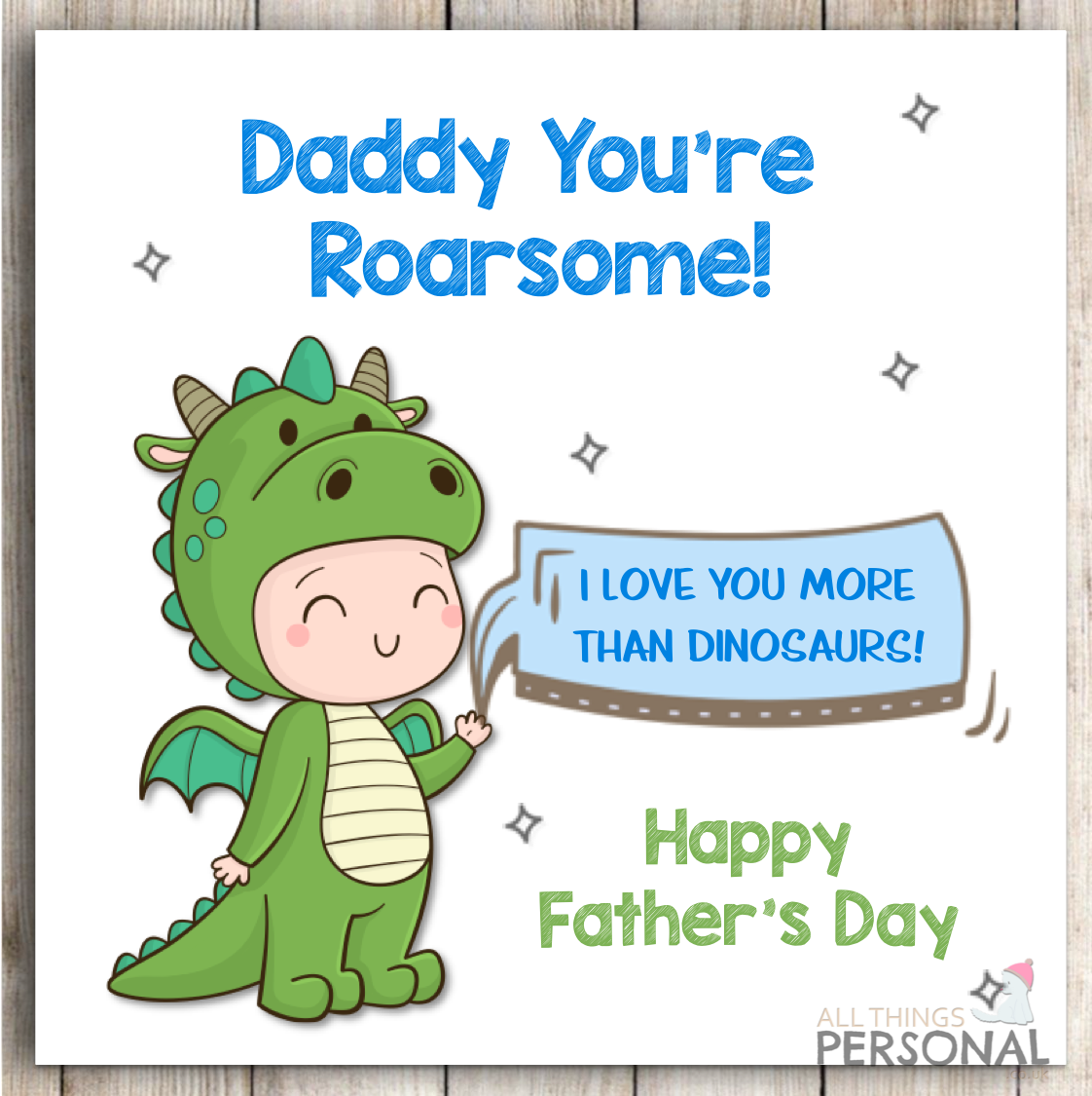 Dinosaur Fathers Day Card Dad Daddy Father's Day Card Cute Dinosaurs Roarsome