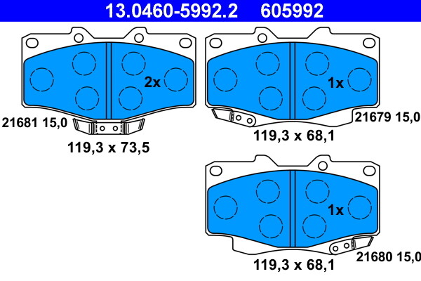 ATE 13.0460-5992.2 Bremsbelagsatz, Scheibenbremse Vorderachse FÜR Toyota-image