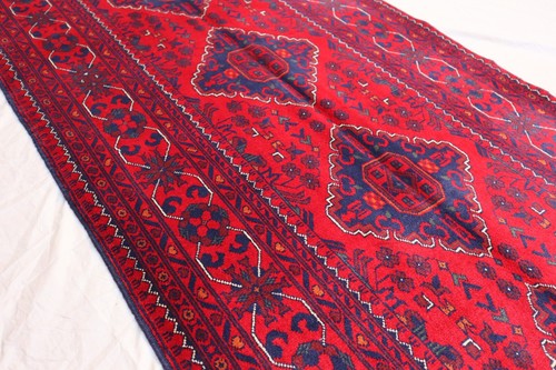 3x9 "Luxurious Red Afghan Runner - Timeless Hand-Made Elegance" - Picture 6 of 12