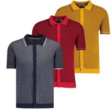 NEW MADCAP MENS 60s 70s MOD POLO CARDIGAN Short Sleeve Waffle Knit ARROW MC1102