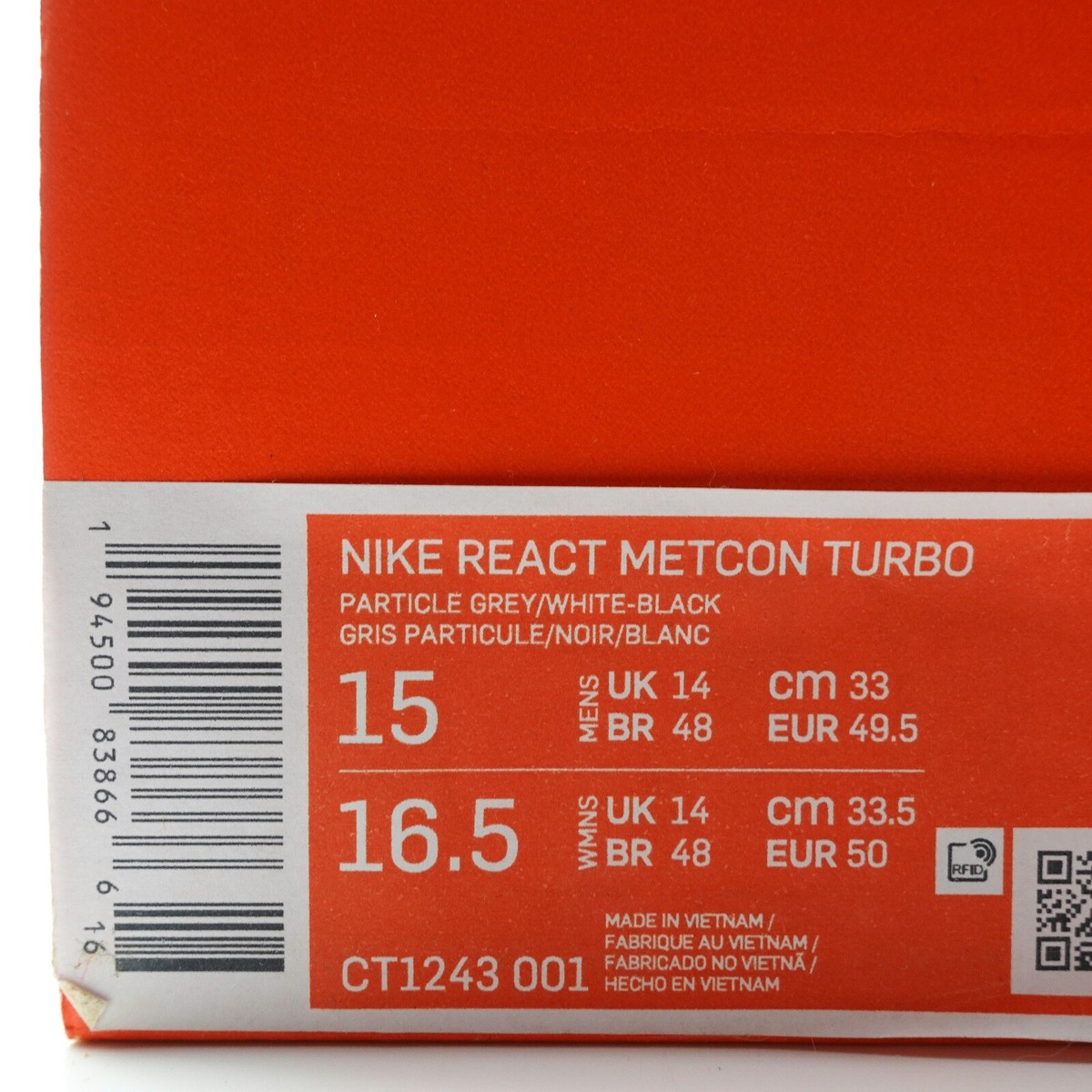 Nike React Metcon Turbo Grey Black Gym Training Shoes Mens 