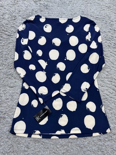 INC International Concepts Top Women Small Blue Tempera Polka Dot Blouse NWT - Picture 2 of 9