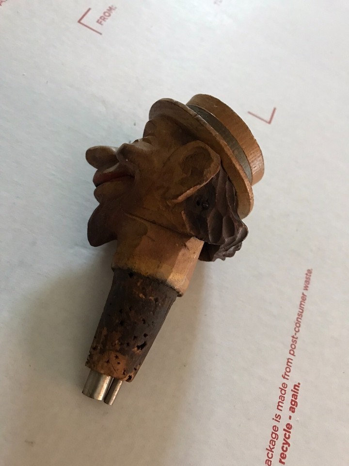 BLACK FOREST MAN IN TOP HAT GERMAN WINE CORK POURER Stopper ANTIQUE