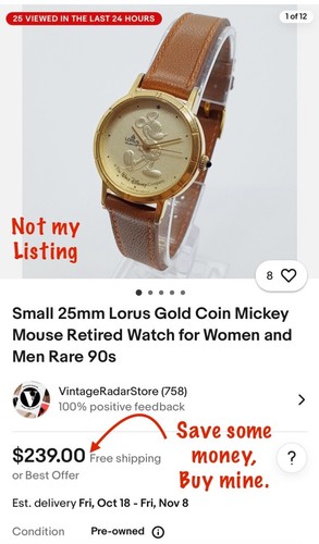 Lorus Gold Mickey Mouse Disney watch. Gold embedded Mickey on watch face. - Picture 8 of 8