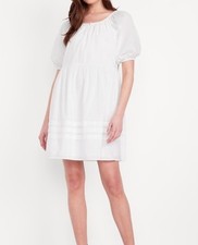 Old Navy White pleated mini swing Dress for Women Sz L