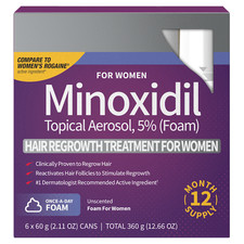 Kirkland Women's Minoxidil 5 Foam, 6 Can 12 Months Hair Regrowth Treatment Set