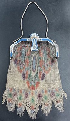 Whiting And Davis Enameled Frame Mesh Art Deco Flapper Handbag Chainmail Purse