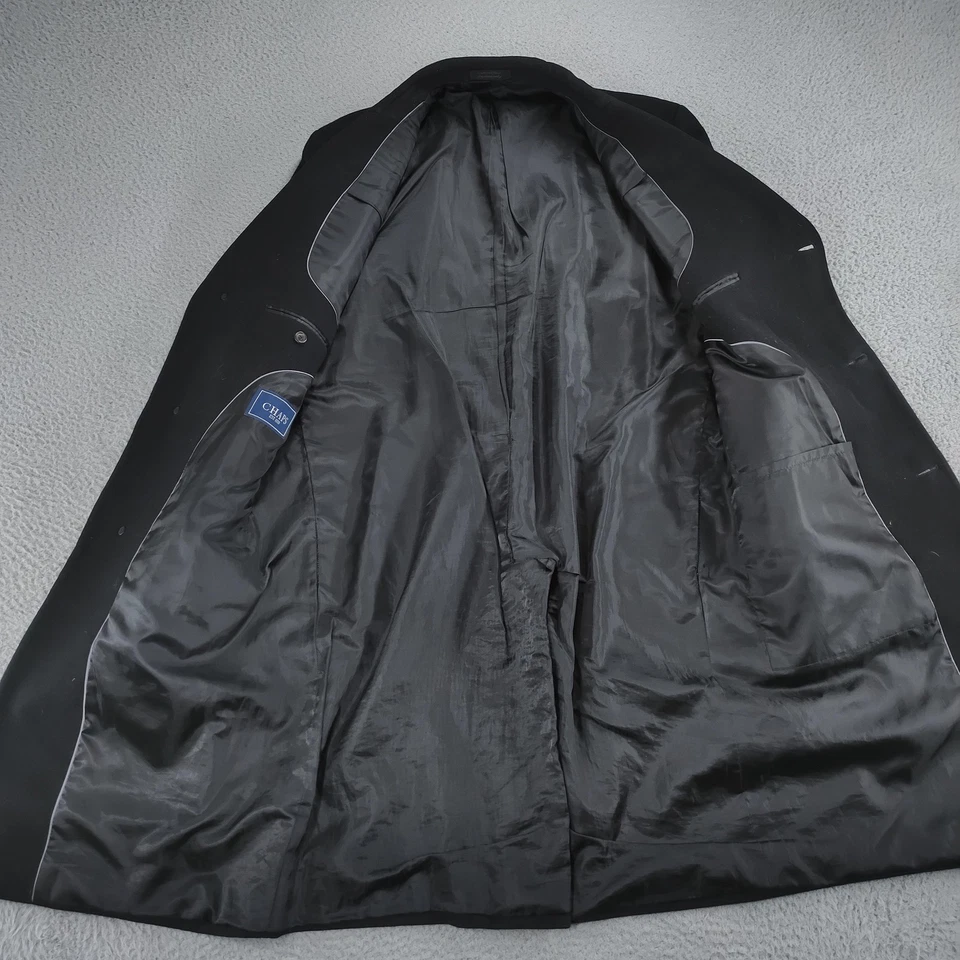 Chaps Coat Mens 44R Black Topcoat Overcoat 3 Button Lined Notch Lapel Back Vent - Image 3 of 4