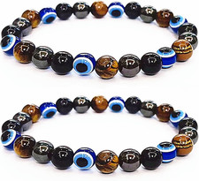 Triple Protection Bracelet, Evil Eye Bracelet and Black Obsidian Evil Eye Beads
