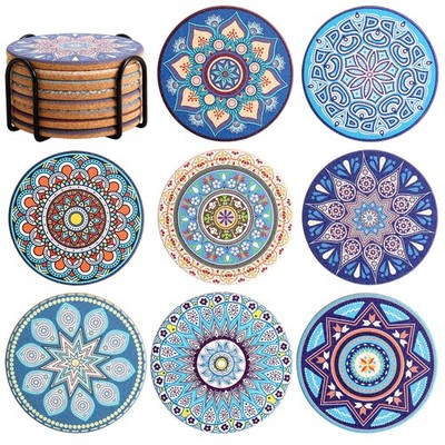 Cork Coasters Set of 8, Round for Drinks with Mandala Coasters10 