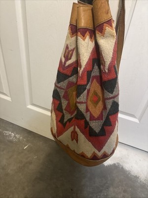 Trish Hunter Vintage Kilim Drawstring Bucket Bag | Leather & Woven Tapestry
