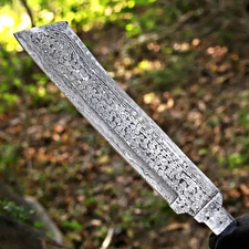 Rain Drop Machete Custom Handmade Damascus Steel Machete with Leather Cover