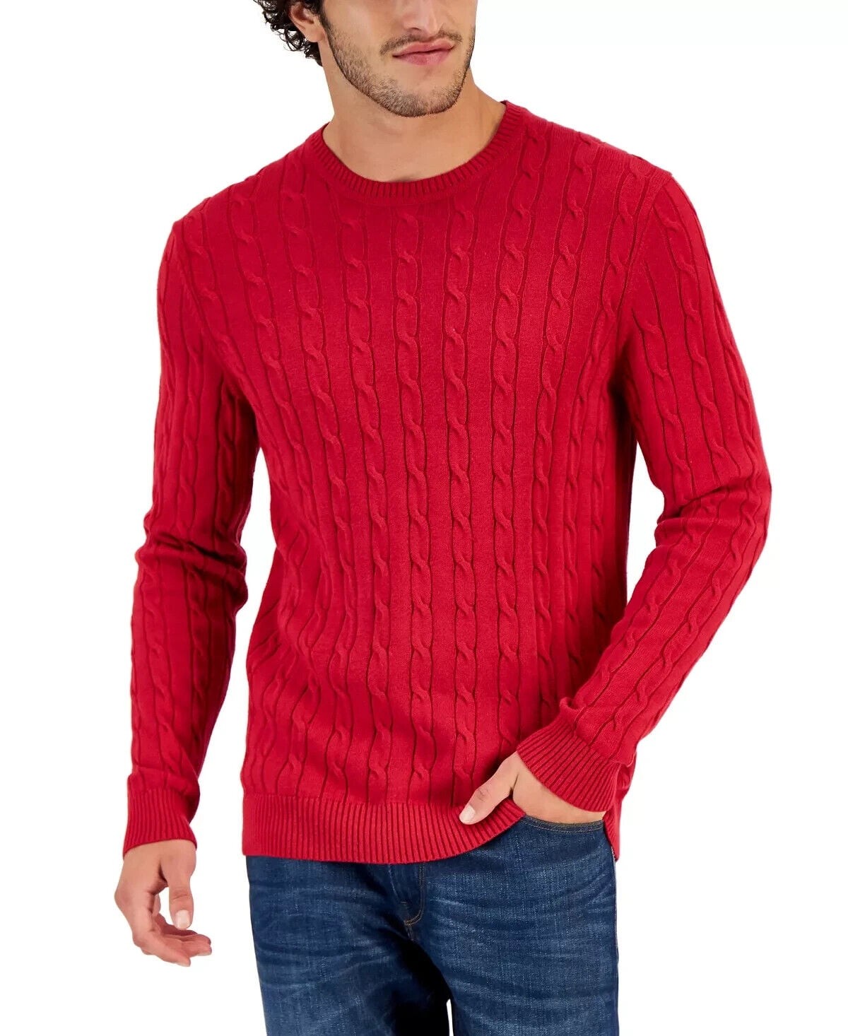 Club Room NEW Men's Cable-Knit Cotton Sweater Top Shirt in Ablaze Red Size L