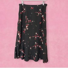 Vintage Sag Harbor whimsygoth Petite Black Floral Ruffle Midi Skirt Size 14P