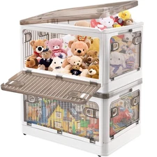 DILIBRA 28L Plastic Storage Bins with Lids 2 Pack Stackable Clips Wheeled Org...