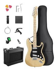 🎸 Donner DST-80 Electric Guitar Bundle With Amplifier SSS Pickups | Natural