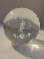 Vintage Praying Hands With Cross Laser Etched Clear Glass Round Paperweight