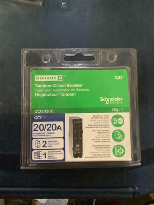 Square D QO2020C Tandem Circuit Breaker 20/20 Amp 120/240v