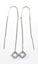 Designer Diamond Tested Sterling Silver Tilted Square Threader Earrings #06