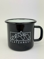 Platzangst Emaille Becher Tin Mug Schwarz Mit Berg Motiv Camping Tasse