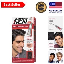 Simple Comb-In Hair Color for Men - 8 Weeks of Natural-Grey Coverage, Real Black