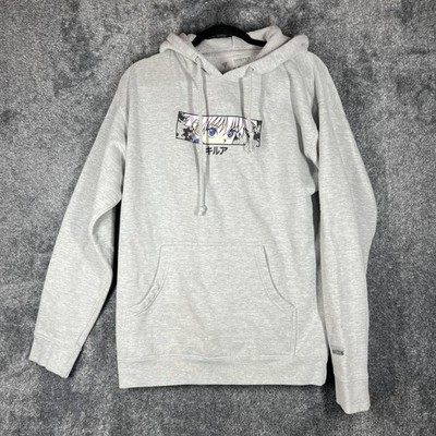 Hypland Hoodie Mens M Gray Pullover Fleece Hooded Graphic Killua Drawstring