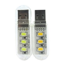 2PCS Mini Portable Bright 3 LED Night Light USB Lamp White LED Portable Lamp