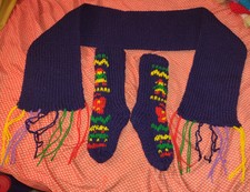 Handmade Navy Blue Folk Scarf Socks For Child Size 7-8 Year Old