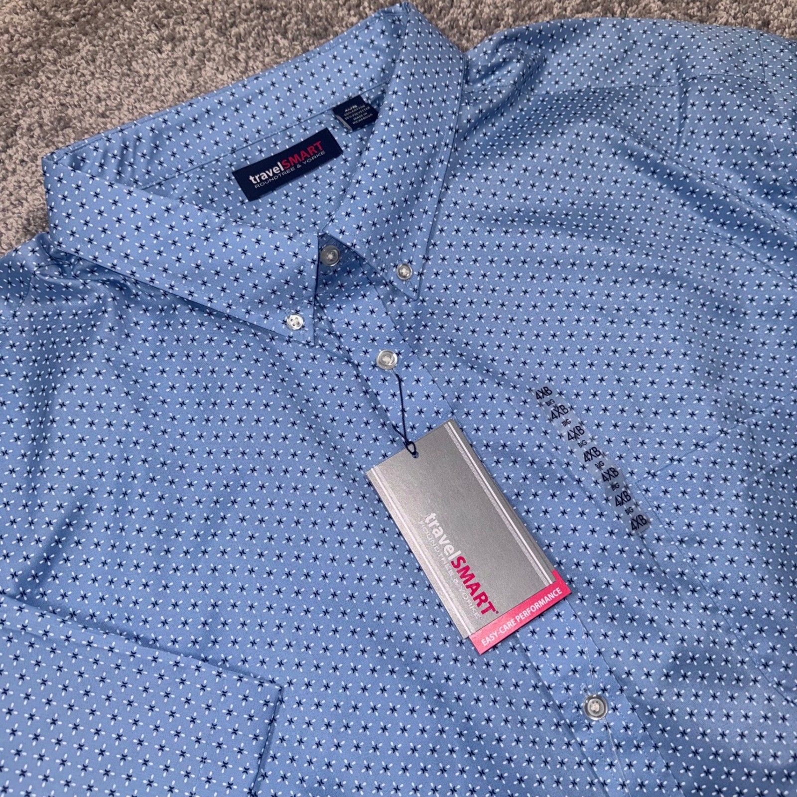 Roundtree & Yorke TravelSmart Shirt Performance Mens Short Sleeve Blue 4XB NEW