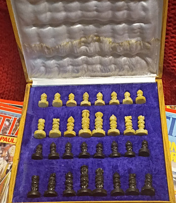 Marble Chess Set Black & Beige with Marble Board and Storage Case
