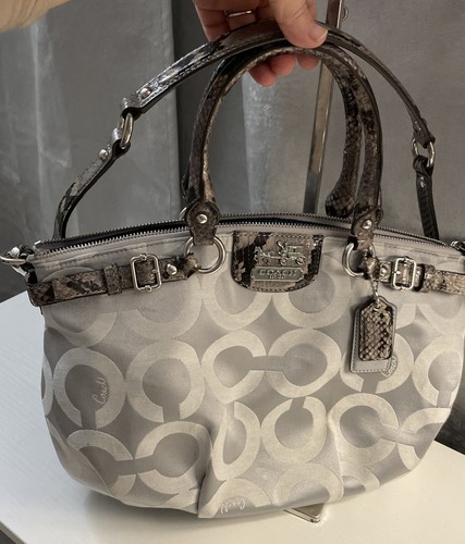 Coach Vintage Madison Signature Gray Sateen Sophia Shoulder Tote Bag Purse 18650