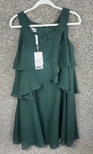 JJ's House Chiffon Bridesmaid Dress Women 4 Dark Green Ruffle Bejewled Hadlyn