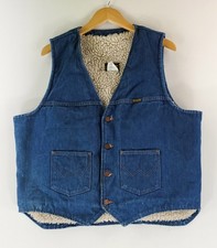 Wrangler Denim Vest Snap Sherpa Lined VTG 70s No Fault Blue Mens XL
