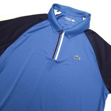 Lacoste Sport Polo Shirt Mens 2XL Blue Colorblock Zip Golf Performance Stretch