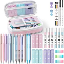 FOUR CANDIES Mechanical Pencil Lead Refill Eraser Sharpener Set Pink Pouch 36 Pc