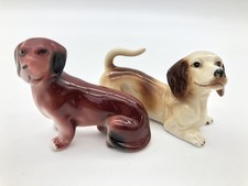 2 x Small Bone China Dachshund Dog Figurines unmarked