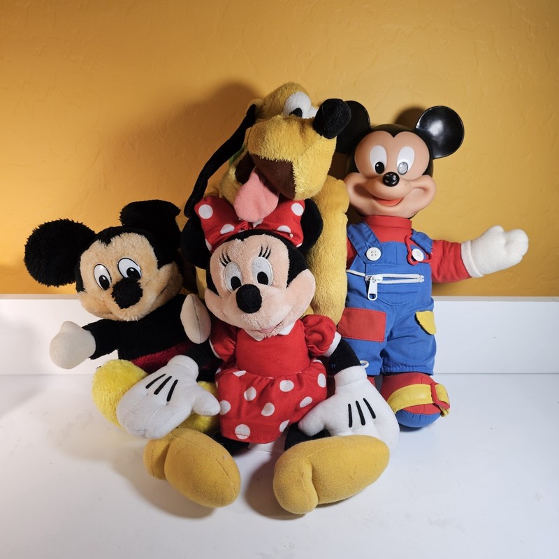 Vintage Disney Plush Toys Lot Of (4) Mickey & Minnie Mouse, And Pluto
