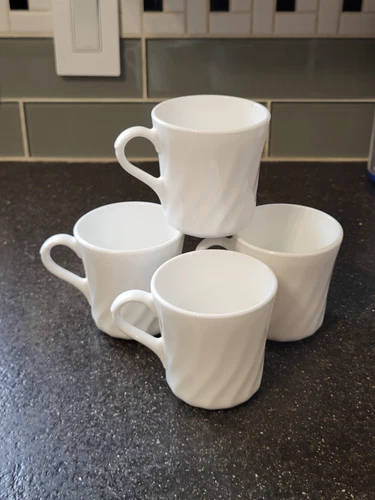 Vintage Corning Ware White Swirl Mug  Corelle Enhancements Set Of 4