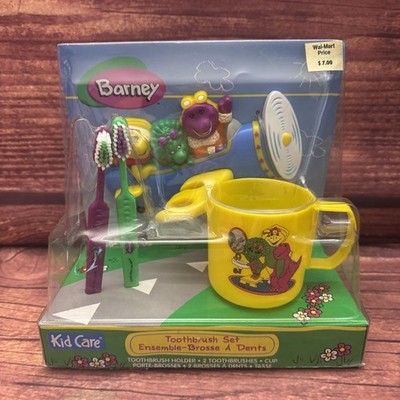 SEALED Rare Vintage Collectible 90s BARNEY THE PURPLE DINOSAUR Toothbrush Set