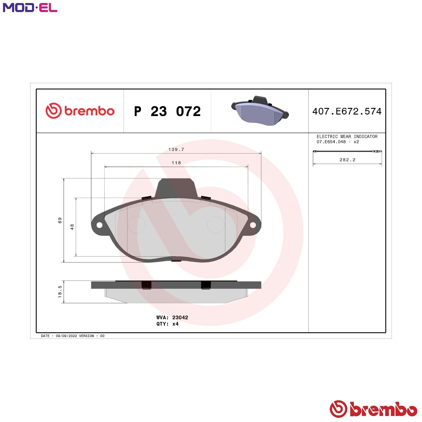 BRAKE PAD SET DISC BRAKE P 23 072 FOR PEUGEOT FIAT SCUDO/Van/Bus CITROEN 1.8L