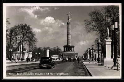 Postcard Berlin-Tiergarten, Charlottenburg Chaussee, new victory column 