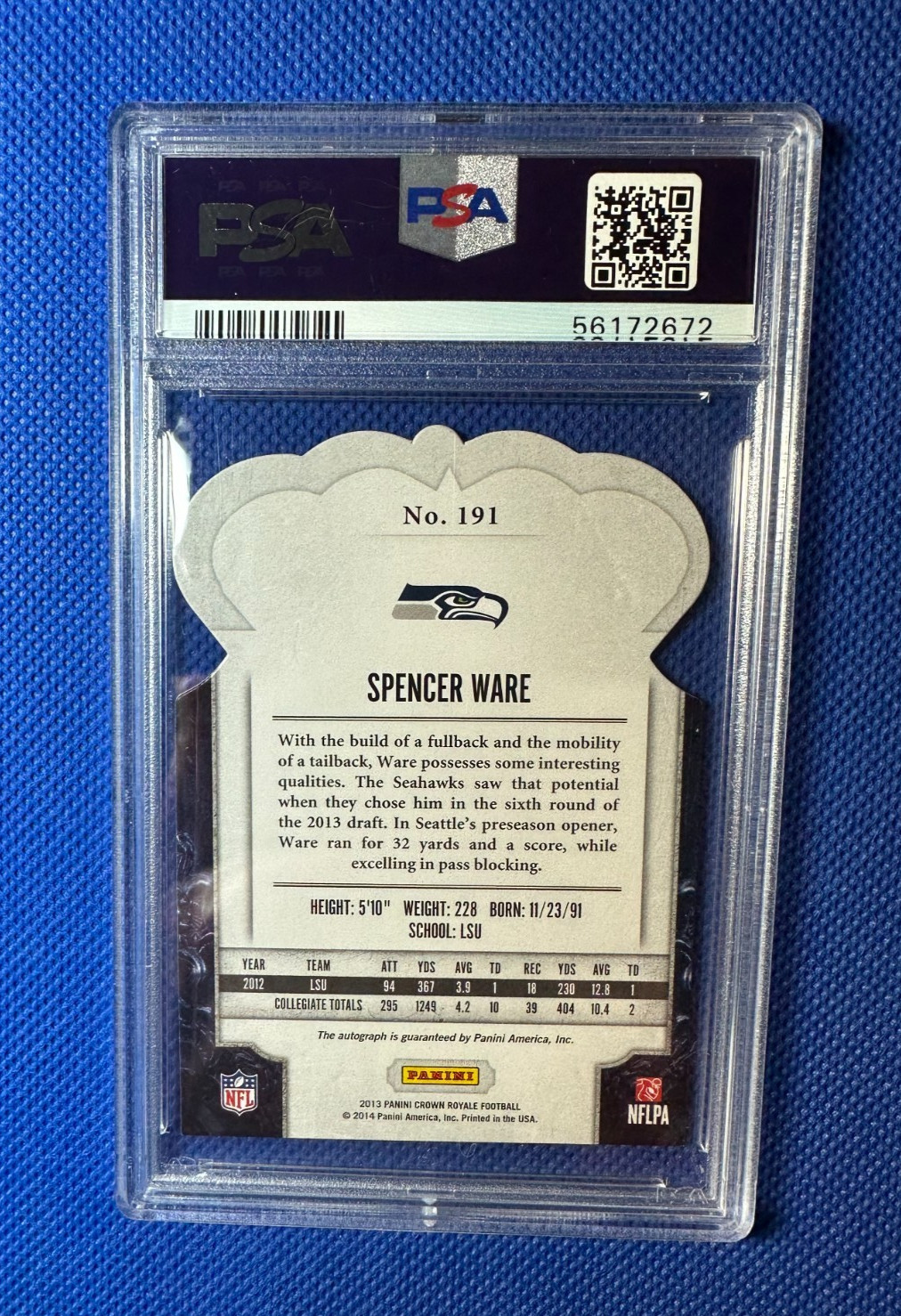 1/1 AUTO Spencer Ware Crown Royale Silver Holo 2013 RC PSA (8) ( ONLY 1  EXISTS view 6